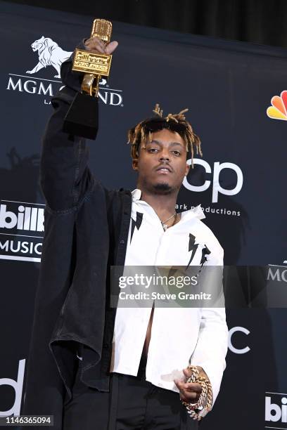 Juice Wrld poses with the award for Best New Artist in the press room during the 2019 Billboard Music Awards at MGM Grand Garden Arena on May 01,...