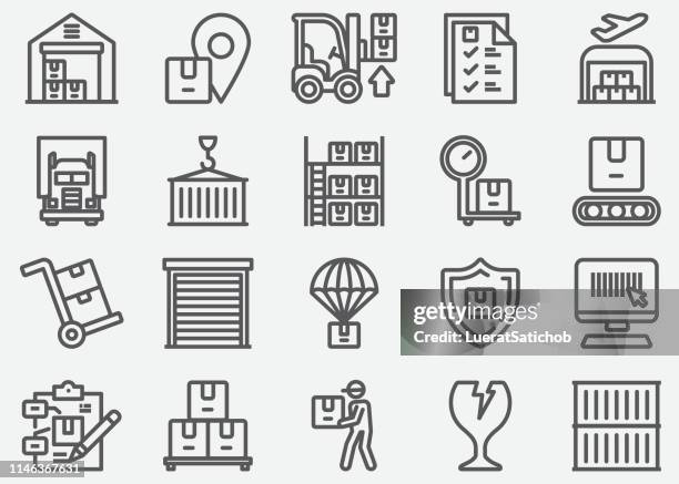 lagerhaus-und lagerzeileninzeiken - warehouse stock-grafiken, -clipart, -cartoons und -symbole