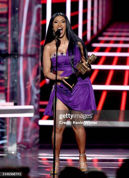 Cardi B accepts the Top Hot 100 Song award for 'Girls Like You' onstage during the 2019 Billboard Music Awards at MGM Grand Garden Arena on May 01,...