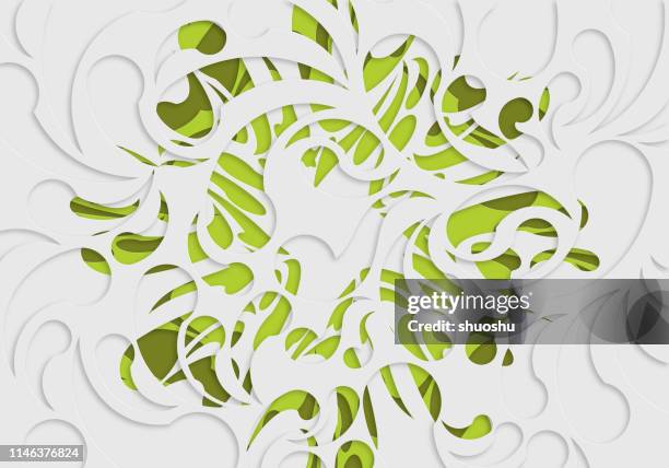 paper cut style plant floral pattern background - hollow stock illustrations