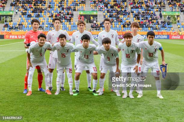 National team of Japan seen during group photo before the FIFA U-20 World Cup match between Mexico and Japan in Gdynia. .