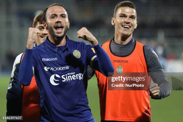 Giampaolo Pazzini of Hellas Verona celebrate the victory of the Italian Serie B 2018/2019 Playoff match between Pescara Calcio 1936 FC and Hellas...