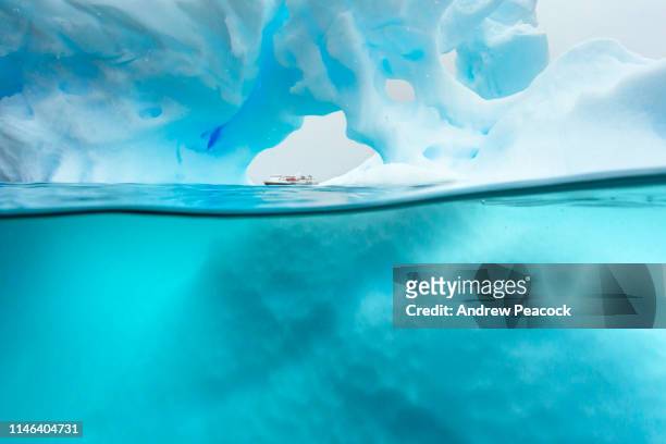 iceberg and ship in antarctic landscape - antarctica underwater stock pictures, royalty-free photos & images