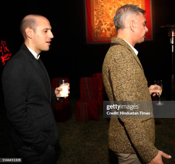 Restaurator Andrea Aftab with designer Hemant Sagar during a function at French Embessy, on December 8, 2008 in New Delhi, India.