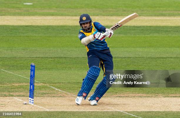 Lahiru Thirimanne of Sri Lanka pulls the ball to the leg side during the ICC Cricket World Cup 2019 Warm Up match between Australia and Sri Lanka at...