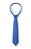 Blue silk tie on white background