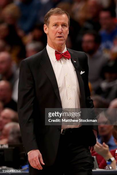 Head coach Terry Stotts of the Portland Trail Blazers works the sidelines against the Denver Nuggets during Game Two of the Western Conference...