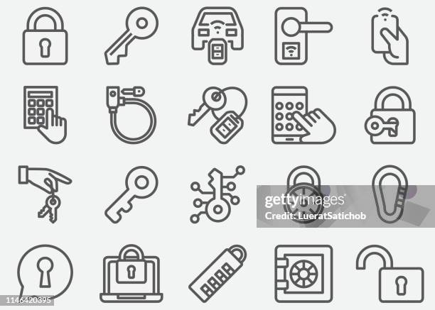 ilustrações, clipart, desenhos animados e ícones de chaves e ícones da linha dos fechamentos - lock