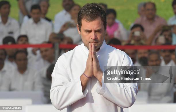 Congress President Rahul Gandhi pays tribute to India's first Prime Minister Jawaharlal Nehru on his 55th death anniversary, at his memorial Shanti...