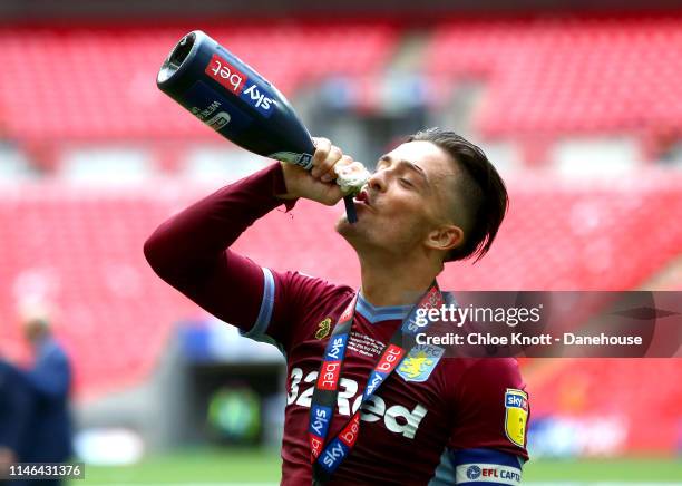 Jack Grealish of Aston Villa celebrates after winning the Sky Bet Championship Play-Off Final match between Aston Villa and Derby County at Wembley...