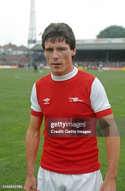 Arsenal striker Frank Stapleton pictured during the warm up ahead of the First Division match against Brighton and Hove Albion at the Goldstone...