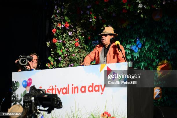 Craig Charles keeps festival goers entertained with music inbetween the performances on stage, at the Radio 2 'Festival In A Day' at Hyde Park,...