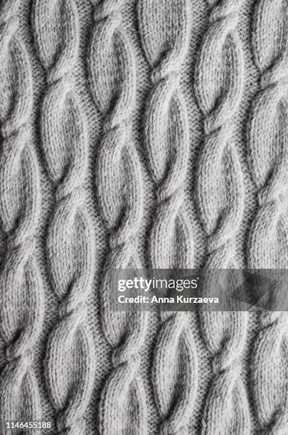 grey knitted fabric texture, top view - sweater weather stock pictures, royalty-free photos & images