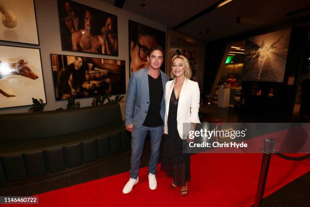 Artist Vincent Fantauzzo and Asher Keddie attend the Fantauzzo launch on May 02, 2019 in Brisbane, Australia.