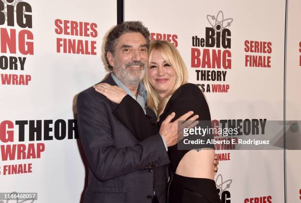 Chuck Lorre and Kaley Cuoco attend the series finale party for CBS' "The Big Bang Theory" at The Langham Huntington, Pasadena on May 01, 2019 in...