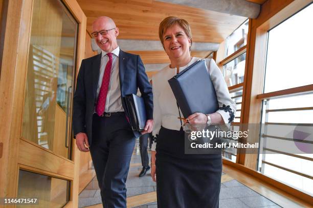 First Minister of Scotland Nicola Sturgeon and John Swinney Deputy First Minister of Scotland and Cabinet Secretary for Education and Skills arrive...