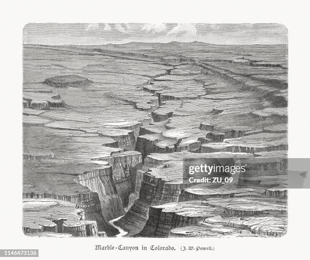the marble canyon in arizona, usa, wood engraving, published 1897 - marble canyon stock illustrations