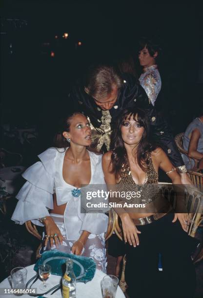 American actress Marisa Berenson with Alberta Tiburzi and Franco Rapetti, Capri, September 1968.