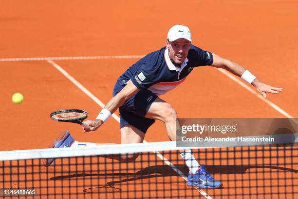 Robert Bautista Agut of Spain celebrates winning a point during his second round match against Rudolf Molleker of Germany on day 6 of the BMW Open at...