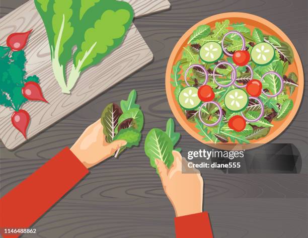 preparing food overhead - kitchen worktop stock illustrations