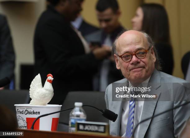 Rep. Steve Cohen sits with a plastic chicken after Attorney General William Barr was a no show for a House Judiciary Committee hearing, on Capitol...