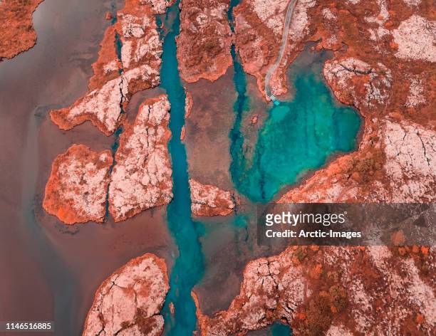 aerial - lava and moss- thingvellir national park, iceland - fault geology stock pictures, royalty-free photos & images