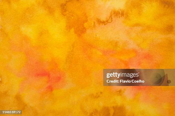 watercolor background in yellow, burnt sienna and orange tones - brown watercolor stock pictures, royalty-free photos & images