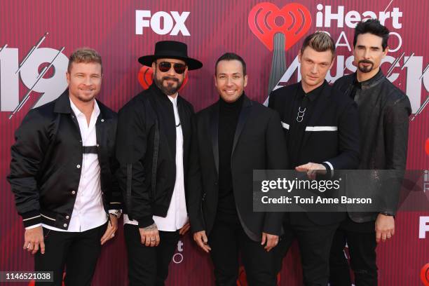 McLean, Kevin Richardson, Nick Carter, Howie Dorough and Brian Littrell of Backstreet Boys arrive at the 2019 iHeartRadio Music Awards which...