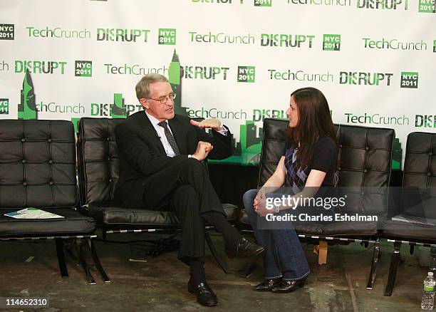 Don Runkle of Ecomotors and TechCrunch writer Lora Kolodny interview at TechCrunch Disrupt New York May 2011 at Pier 94 on May 25, 2011 in New York...