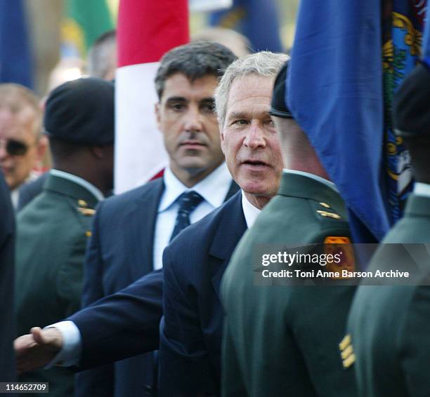 President George W. Bush during D-DAY 60th Anniversary Celebration: ColleVille - Omaha Beach United States/France Ceremony at Omaha Beach - Normandy...