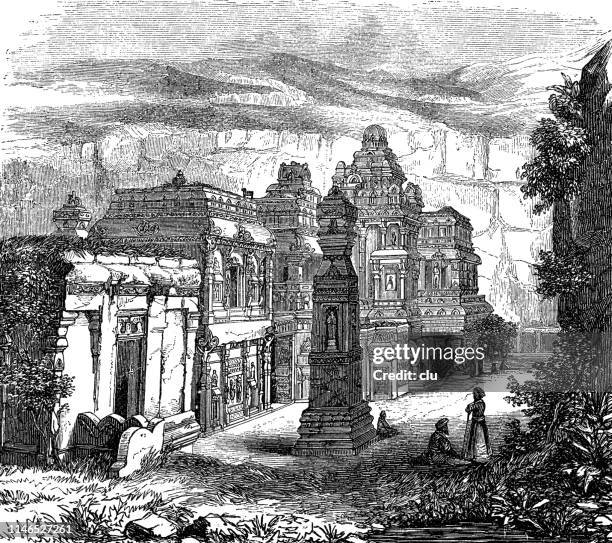 ellora, india, kailas - elora stock illustrations