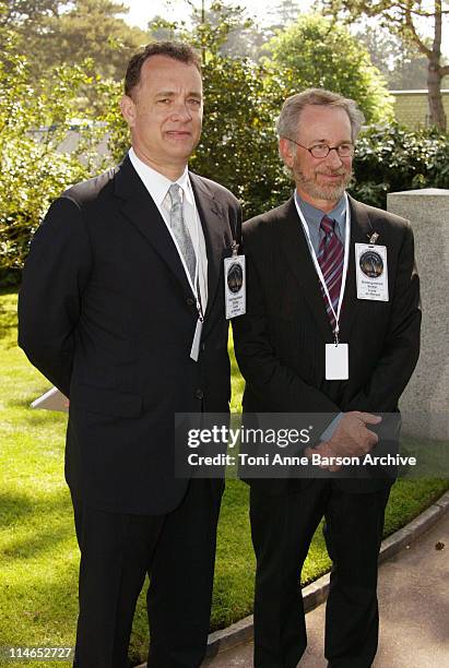 Tom Hanks & Steven Spielberg during D-DAY 60th Anniversary Celebration: ColleVille - Omaha Beach United States/France Ceremony at Omaha Beach -...