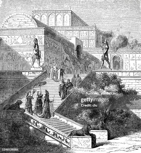 niniveh royal palace - sumer stock illustrations