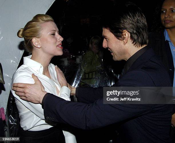 Scarlett Johansson and Tom Cruise during Ambassadors For Humanity Honoring President William Jefferson Clinton To Benefit The Shoah Foundation at...