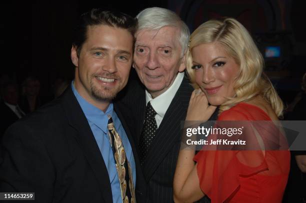 Jason Priestley, Aaron Spelling and Tori Spelling during 2005 TV Land Awards - Backstage at Barker Hangar in Santa Monica, California, United States.