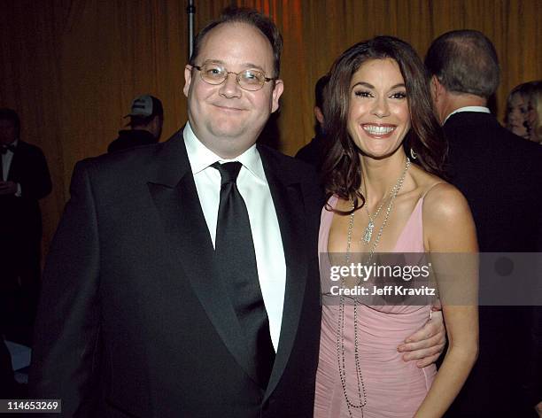 Marc Cherry and Teri Hatcher during 2005 TV Land Awards - Backstage at Barker Hangar in Santa Monica, California, United States.