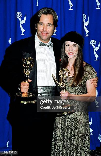 Beau Bridges and Holly Hunter during 1993 Emmy Awards - Press Room in Los Angeles, CA, United States.