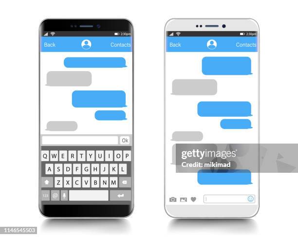 stockillustraties, clipart, cartoons en iconen met tekstberichten. smartphone, mobiele telefoon sjabloon realistische vector illustratie. spraakballon. discussie. sjabloon voor messenger-pagina - keypad