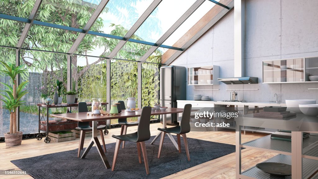 Modern Kitchen With Garden View High-Res Stock Photo - Getty Images