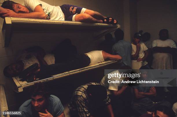 Busy Friday night at the Maricopa County Jail on April 14, 1995 in Phoenx, Arizona,.