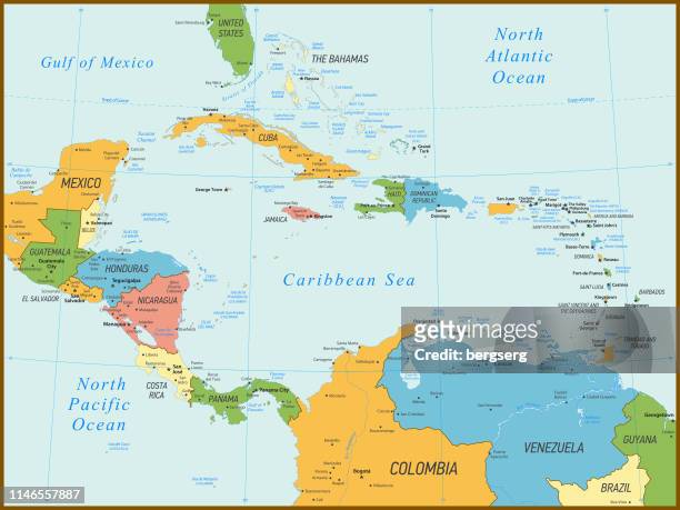 vintage map of central america. vector illustration - central america stock illustrations