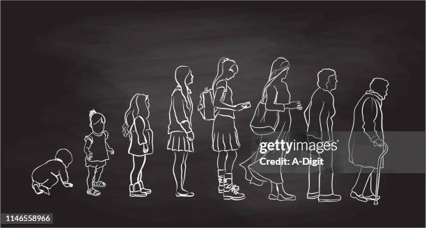 from younger to older woman chalk - changing nappy stock illustrations