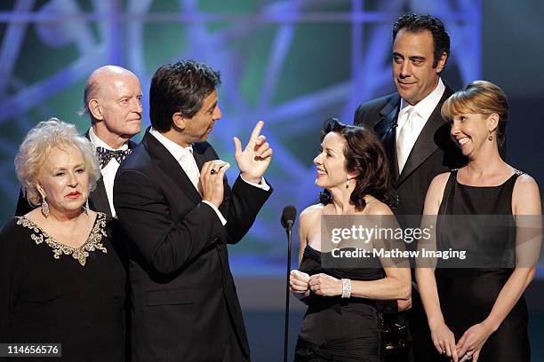 Doris Roberts, Peter Boyle, Ray Romano, Patricia Heaton and Brad Garrett of "Everyone Loves Raymond," presenters Outstanding Writing of a Variety,...