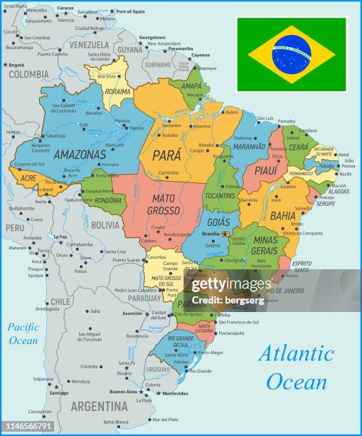 Brazil Map Rivers Only Vintage Map Of Brazil Vector Illustration With Rivers And National Flag ...