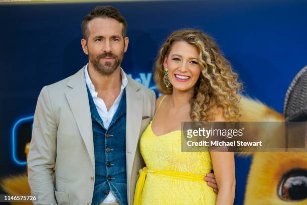 Blake Lively and Ryan Reynolds attend the 'Pokemon Detective Pikachu' U.S. Premiere at Times Square on May 02, 2019 in New York City.