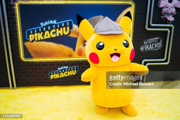 Detective Pikachu character attends the 'Pokemon Detective Pikachu' U.S. Premiere at Times Square on May 02, 2019 in New York City.