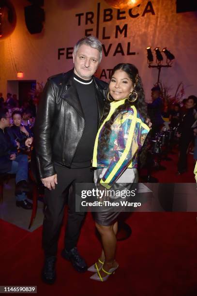 Dirk Schoenberger and Misa Hylton Brim attend the premiere of "The Remix: Hip Hop x Fashion" at Tribeca Film Festival at Spring Studios on May 02,...