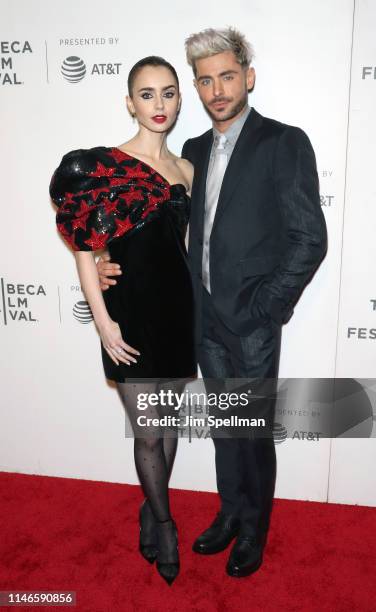 Actors Lily Collins and Zac Efron attend the screening of "Extremely Wicked, Shockingly Evil and Vile" during the 2019 Tribeca Film Festival at BMCC...