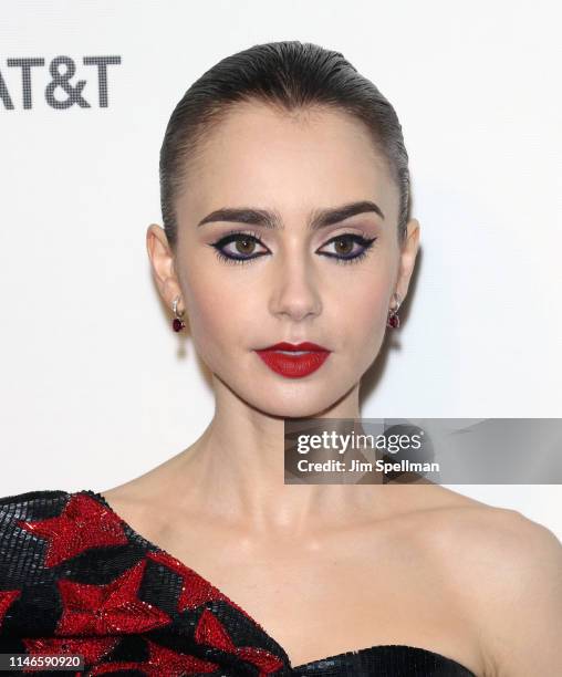 Actress Lily Collins attends the screening of "Extremely Wicked, Shockingly Evil and Vile" during the 2019 Tribeca Film Festival at BMCC Tribeca PAC...