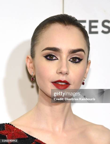 Lilly Collins attends "Extremely Wicked, Shockingly Evil And Vile" - 2019 Tribeca Film Festival at BMCC Tribeca PAC on May 02, 2019 in New York City.